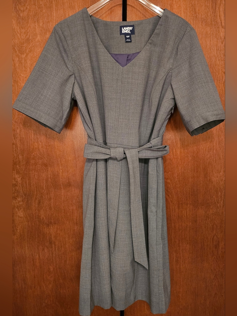 Lands' End Washable Wool Short Sleeve Vneck Sheath Dress- Size 10P - Picture 2 of 12